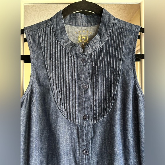 THRE3 Sleeveless Dark Blue Denim Vibes Button Up Fit & Flare Belted Dress EUC - Picture 4 of 16